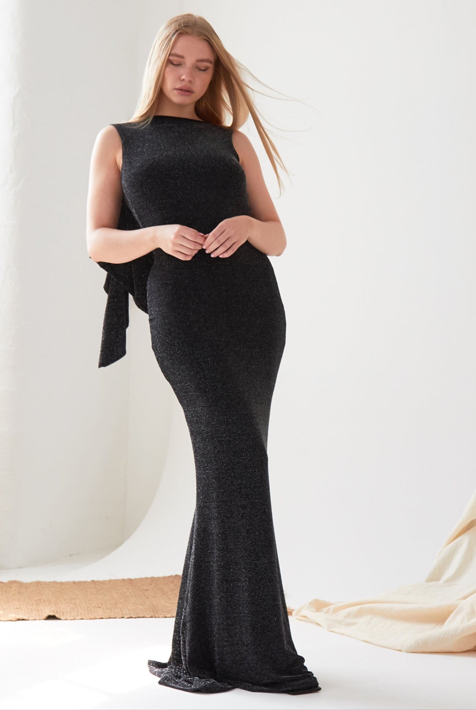 Black Cowl Back Gown - Sarvin