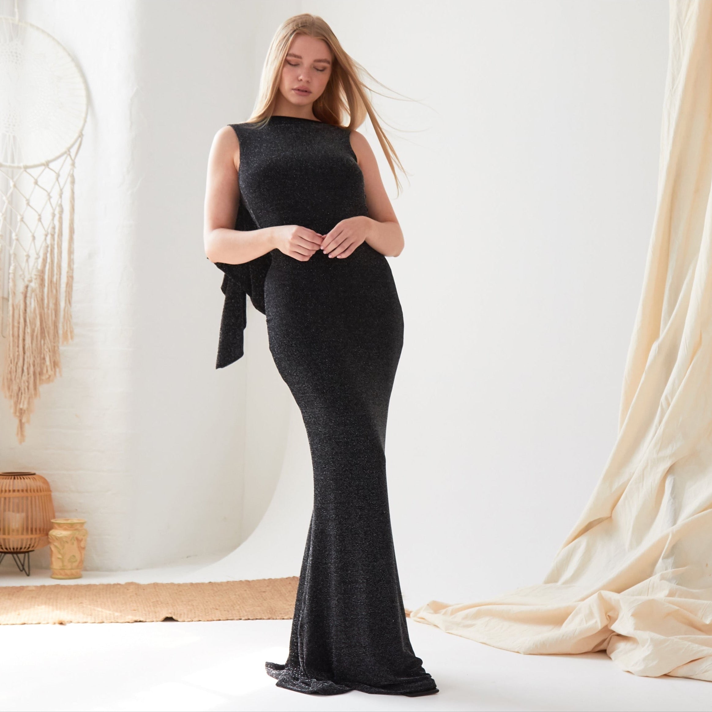 Black Cowl Back Gown - Sarvin