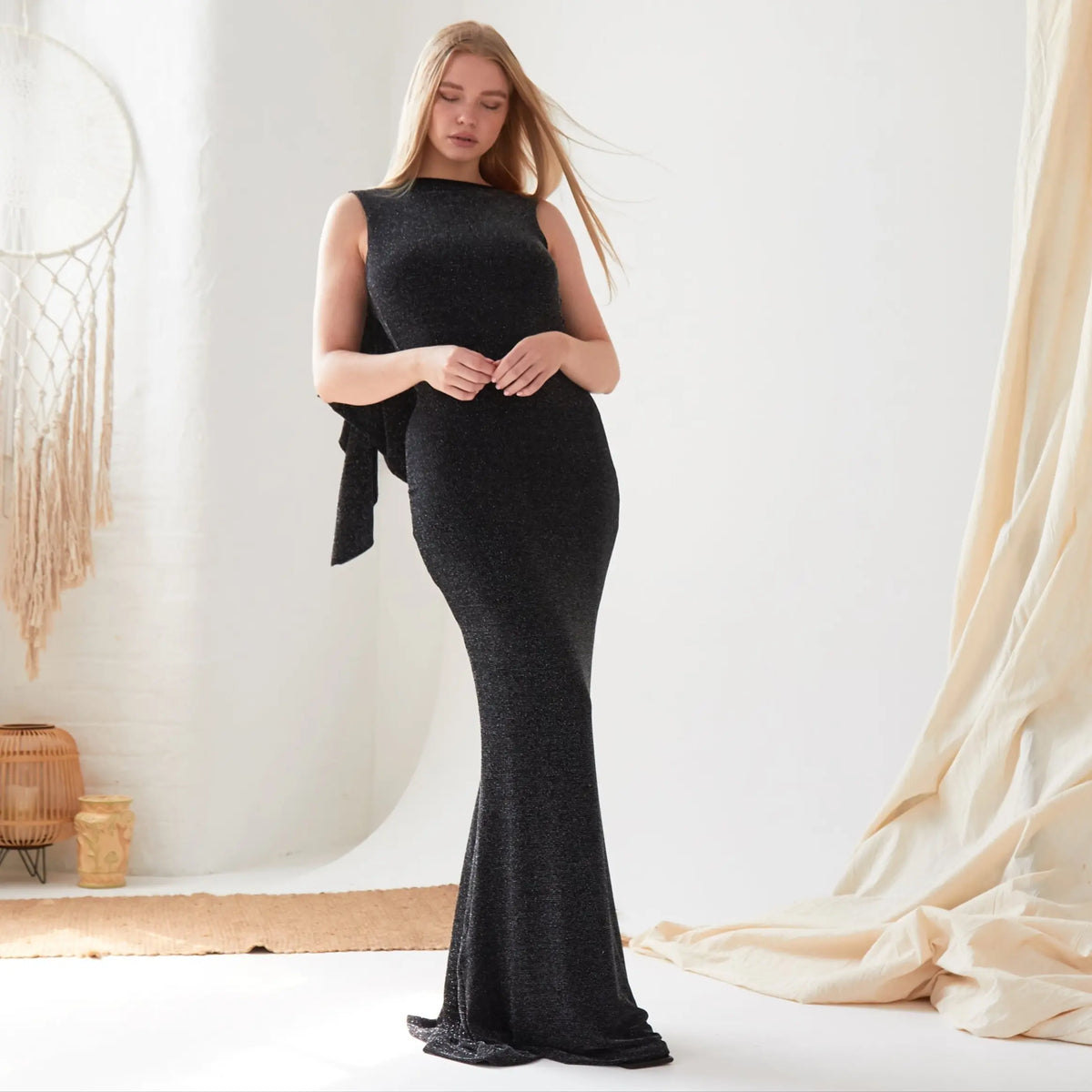 Black Cowl Back Gown - Sarvin