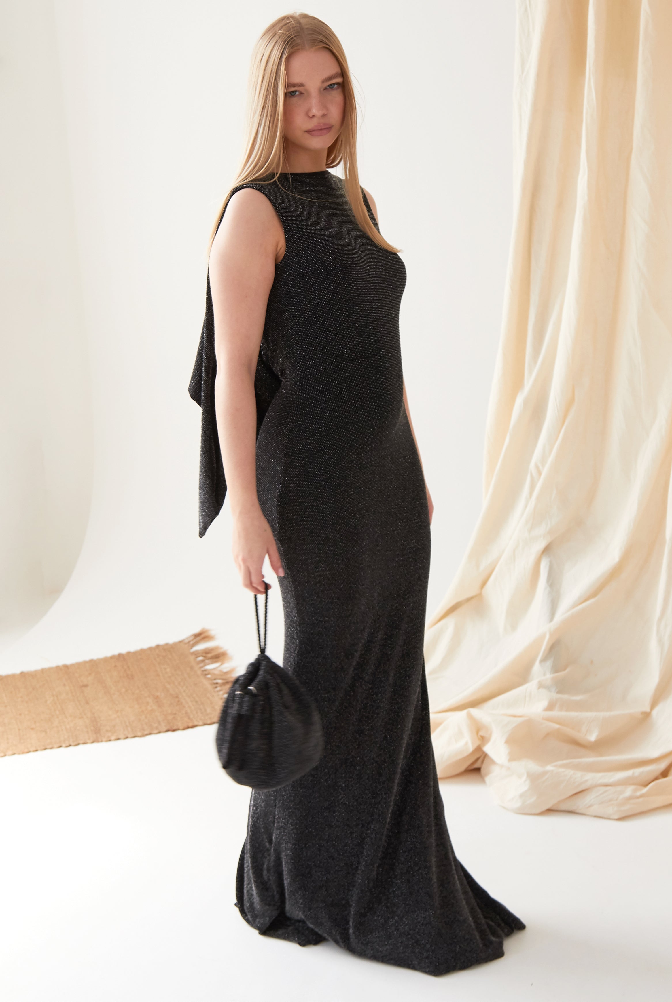 Black Cowl Back Gown - Sarvin