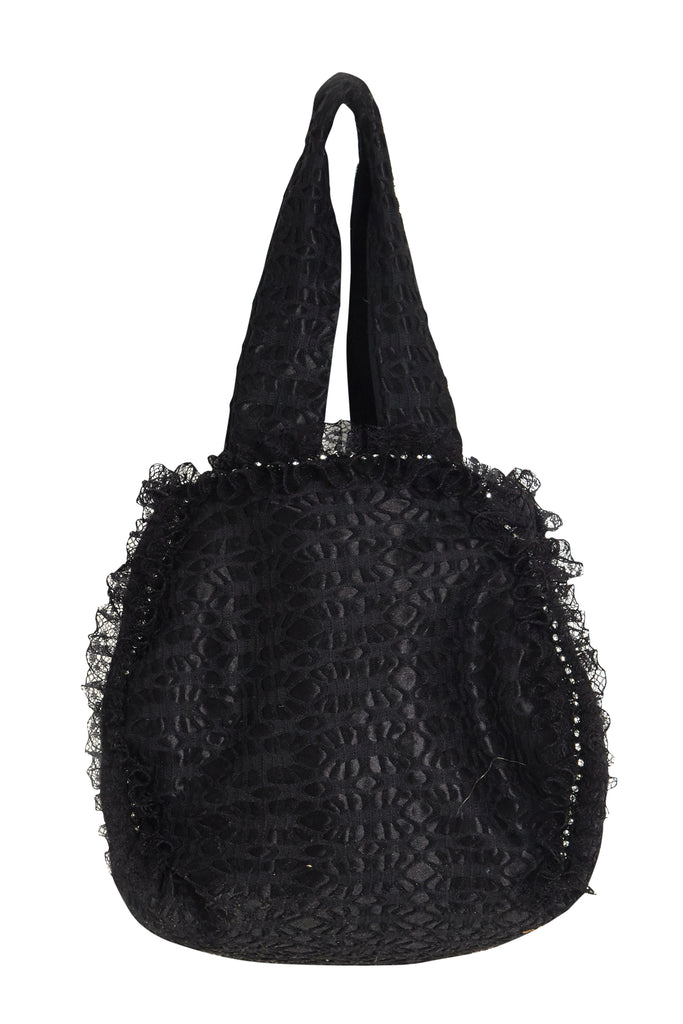 black lace pouch bag with trimmed lace