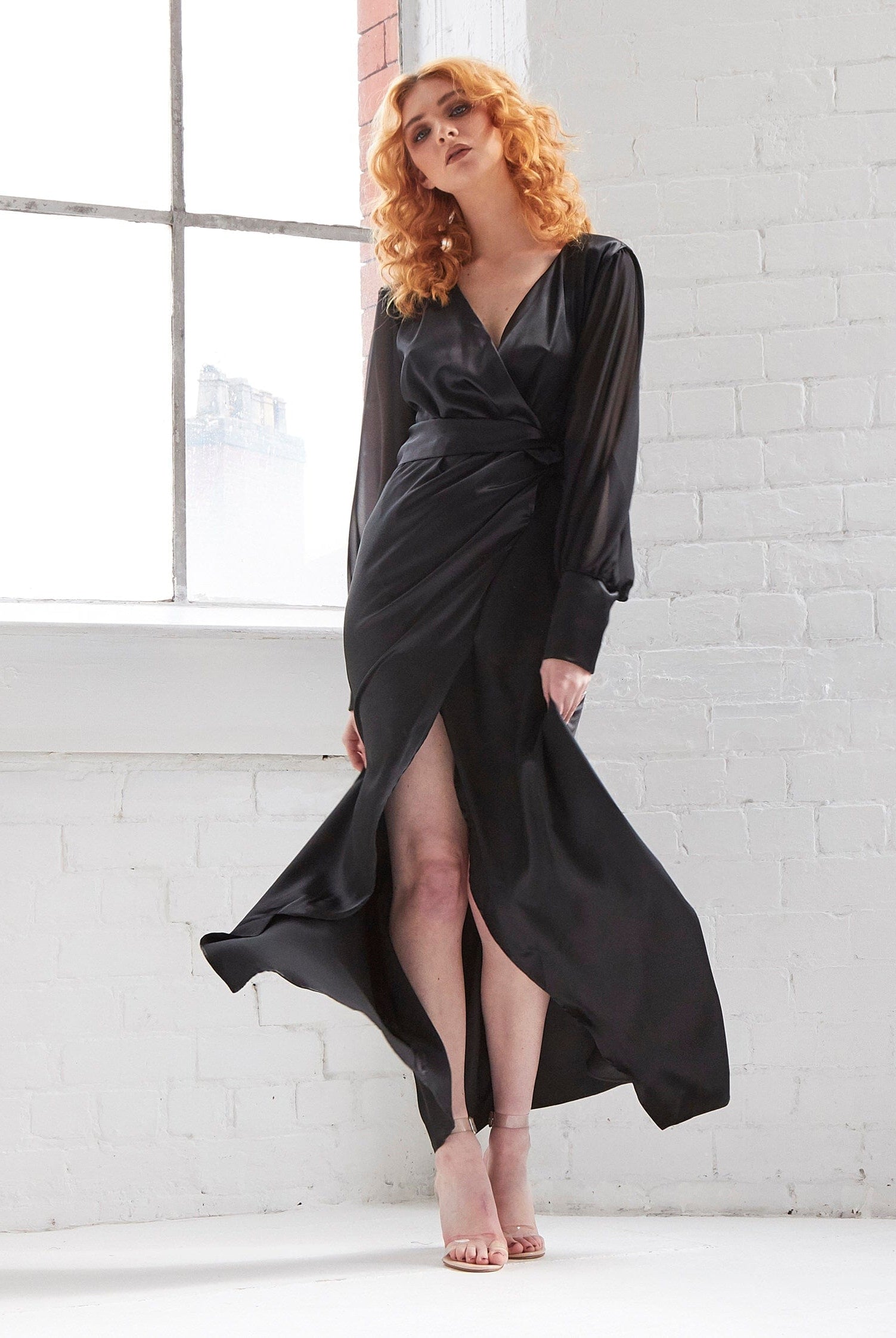 satin maxi wrap dress