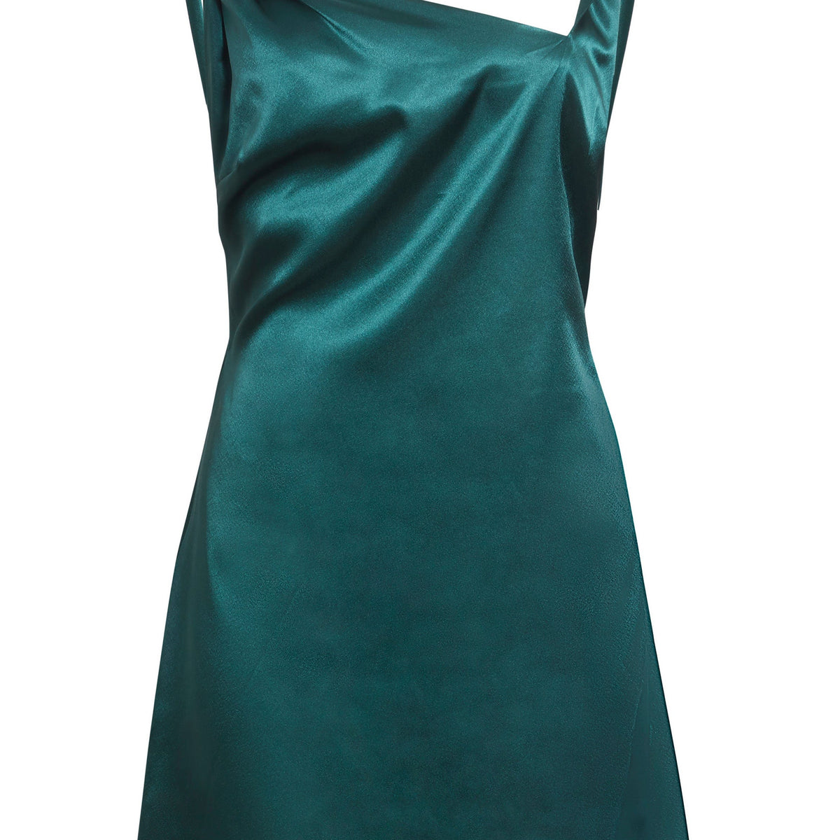 Emerald Green Backless Satin Mini Dress –Asymmetric Neckline By Sarvin