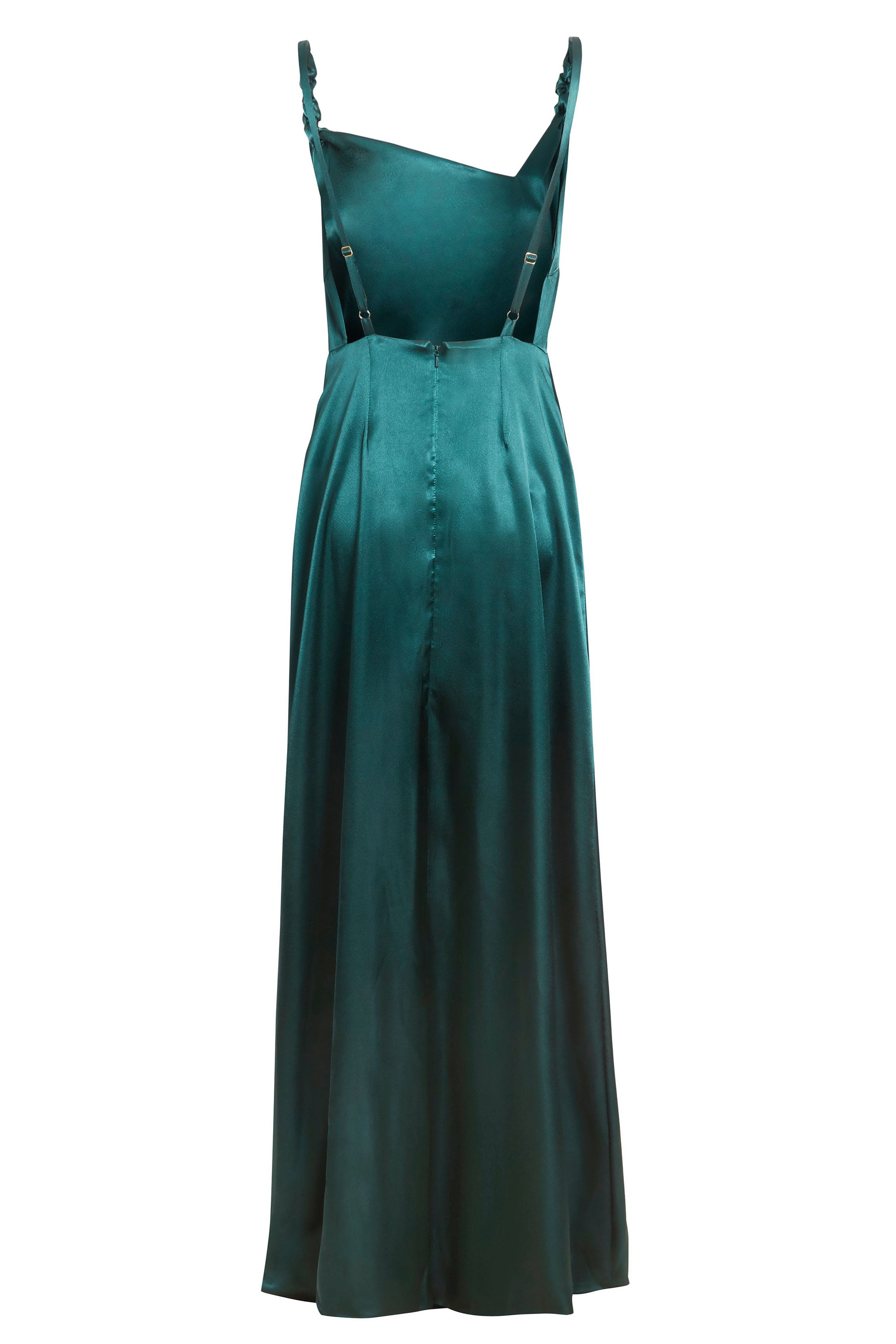 An Emerald Green Maxi Dress by Sarvin with wide legs, adjustable shoulder straps, and a slightly asymmetrical neckline evokes black-tie elegance, displayed on a white background.