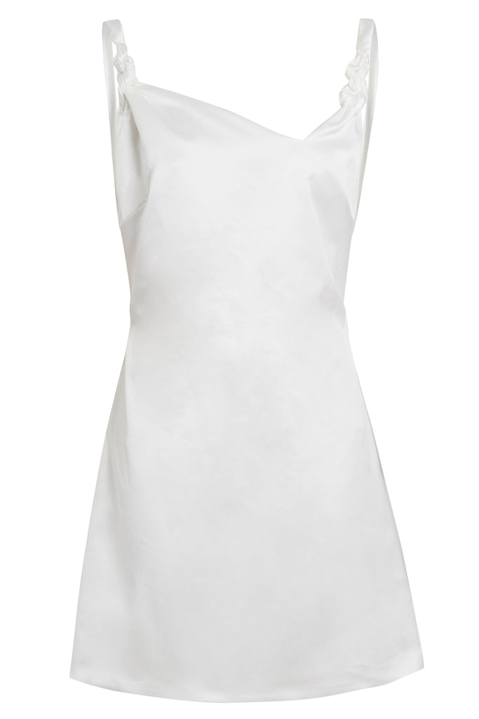 an A-Line Mini Dress with ruffles on the shoulders by Sarvin.