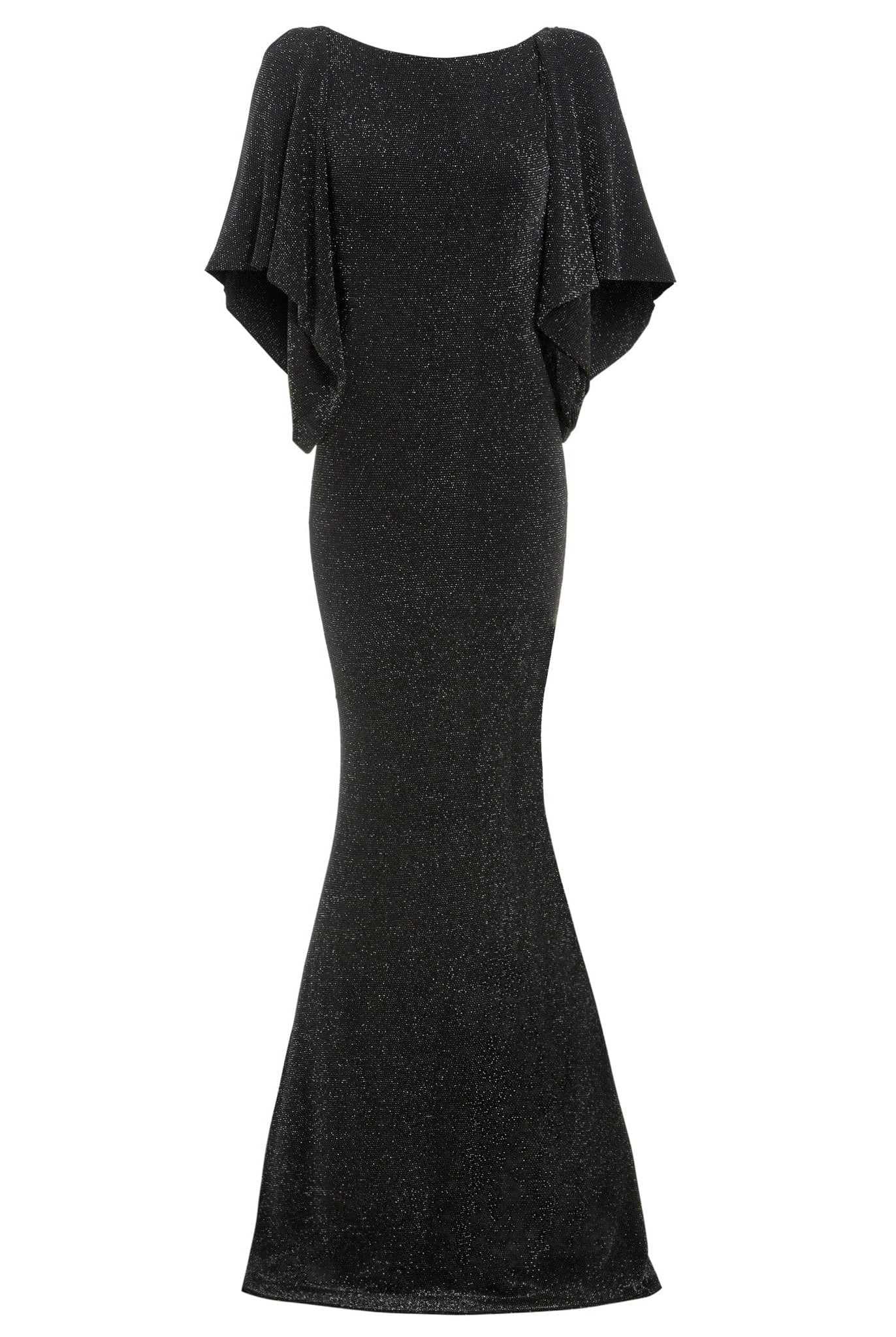 a Black Cowl Back Gown (Sarvin) with flutter sleeves.