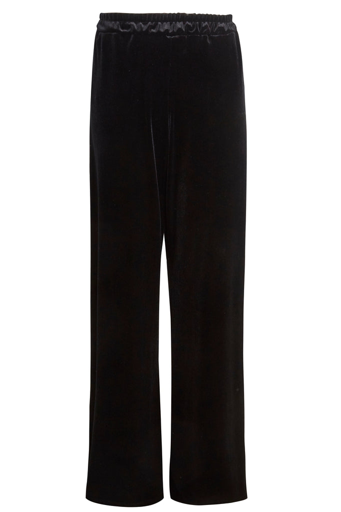 A Sarvin Wide Leg Velvet Trousers on a white background.