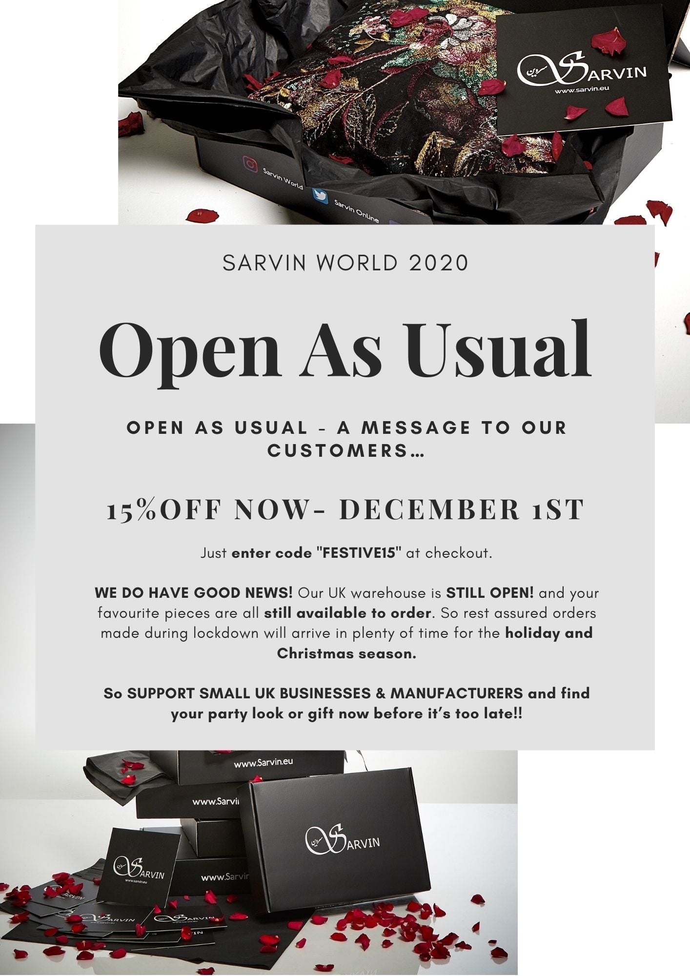 OPEN AS USUAL - A message to our customers…