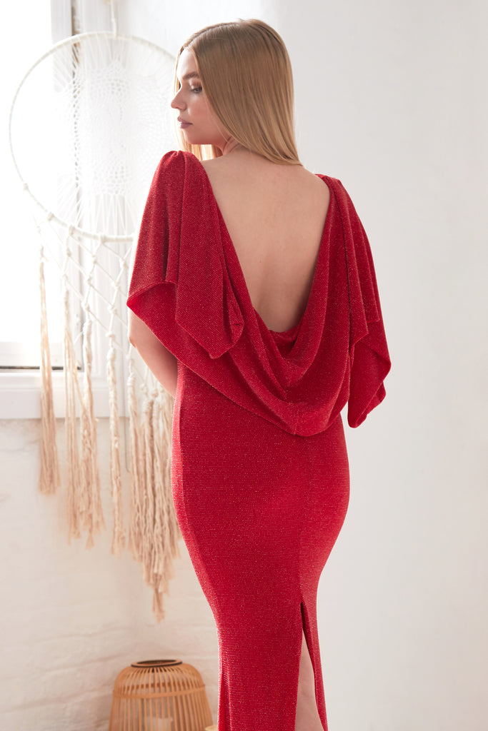Red Cowl Back Gown - Sarvin