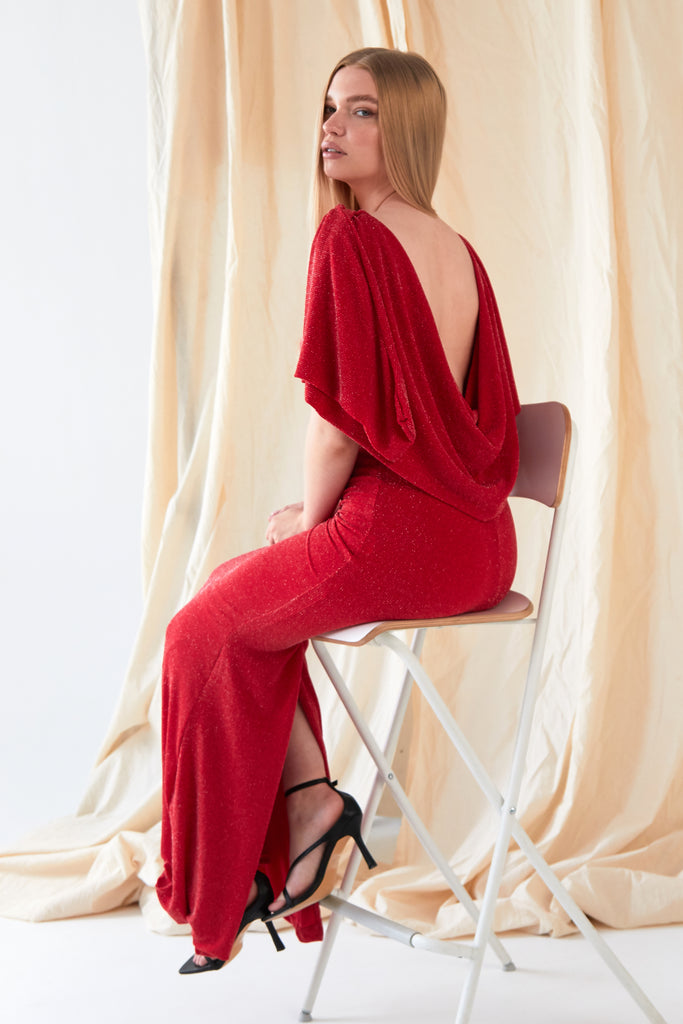 Red Cowl Back Gown - Sarvin