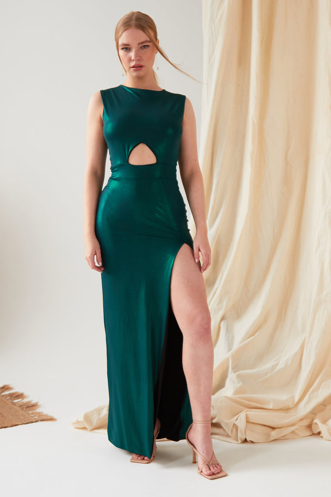 Sarvin's Green Cut Out Side Dress