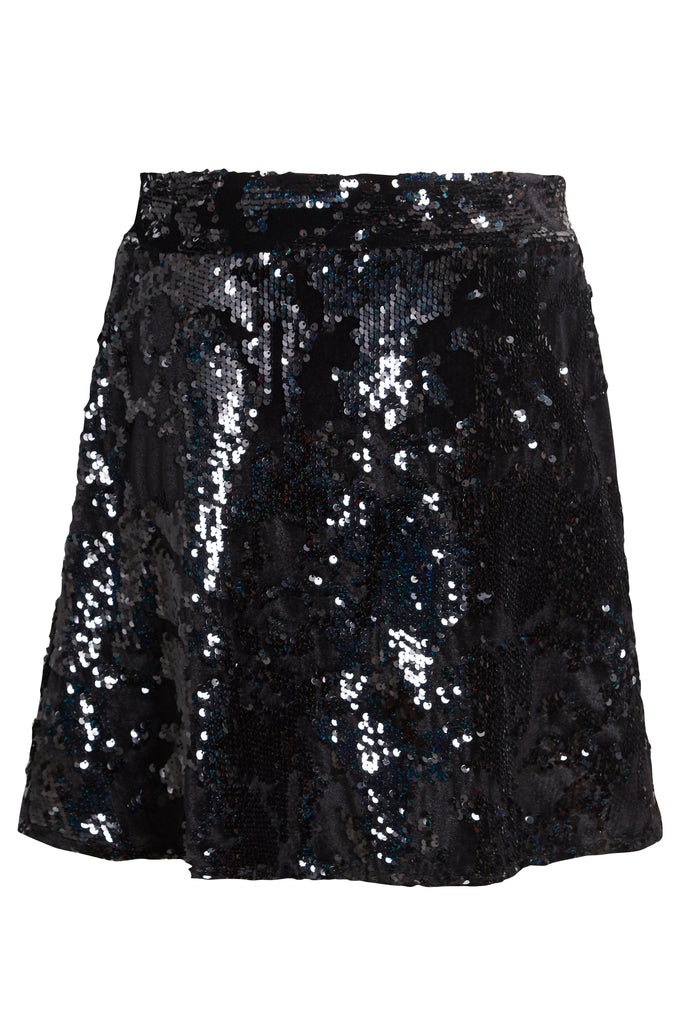 A Sarvin Black Sequin Skirt with sequins on it.