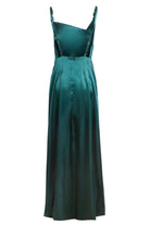 Sarvin's Backless Maxi Dress in emerald green satin.