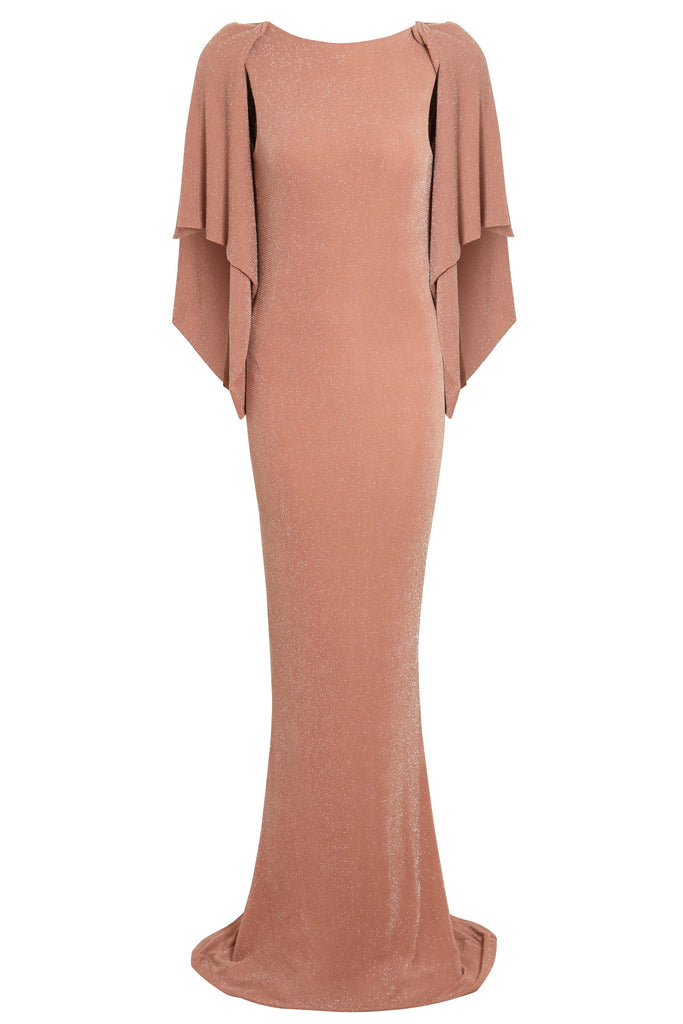 a pink velvet Mocha Backless Maxi Dress with a sleeved sleeve by Sarvin.